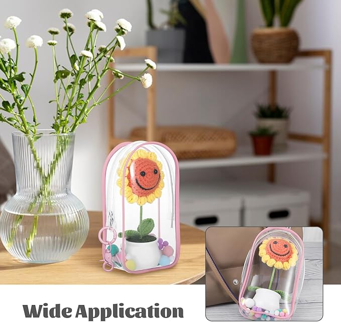 Pink Keychain Pouch, Keychain Figure Display Case for 17cm Doll, Waterproof Hanging Figure Display Bag with Keychains, Mini Small Clear Makeup Zipper Pouches Bag for Dolls Collection