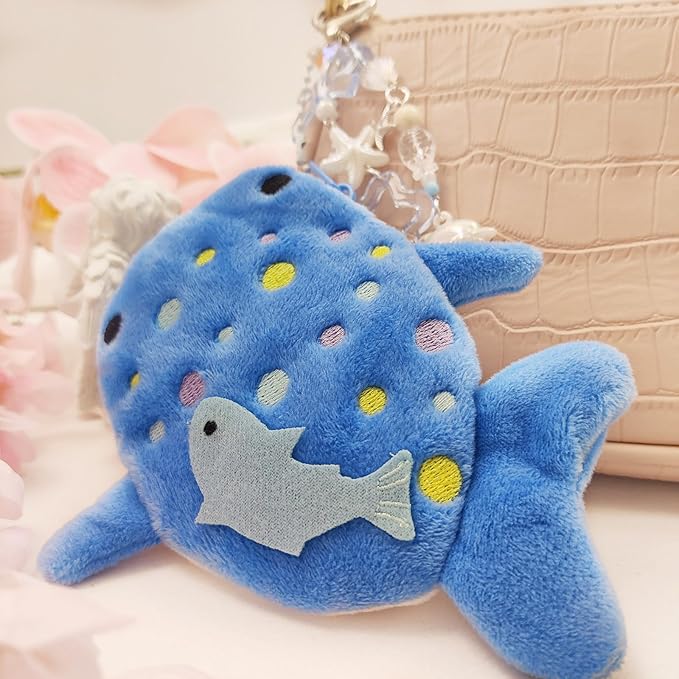 Adorable Whale Shark Coin Purse Keychain,Soft Plush Zipper Coin Purse,Handmade Purse Bag Charm Gift for Women (Blue)