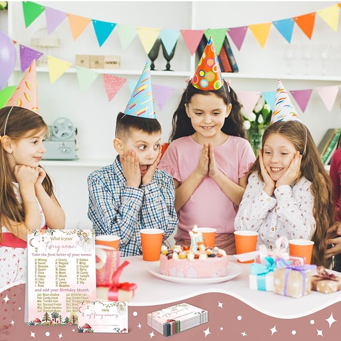 Fairy Party Favors, Fairy Party Decorations, Birthday Games with 1 Birthday Activity Sign for Girls Holiday 30 Cards for Kids Baby Shower Tea Activity Favors