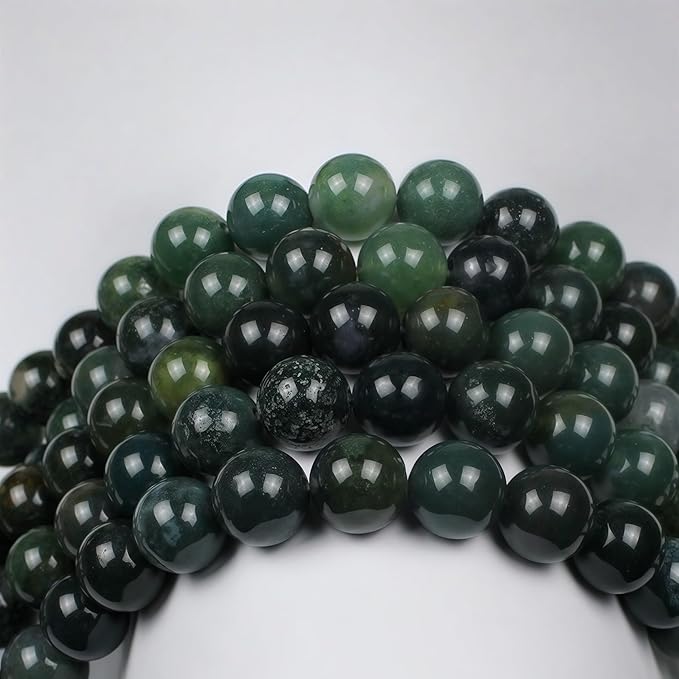 MJDCB Natural Moss Agate Round Crystal Energy Stone Beads Healing Power for Jewelry Making (10mm)