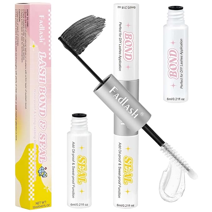 FADLASH Lash Bond and Seal 12ml Lash Cluster Glue for Eyelash Clusters Strong Hold Eyelash Glue Black Long Lasting at Home