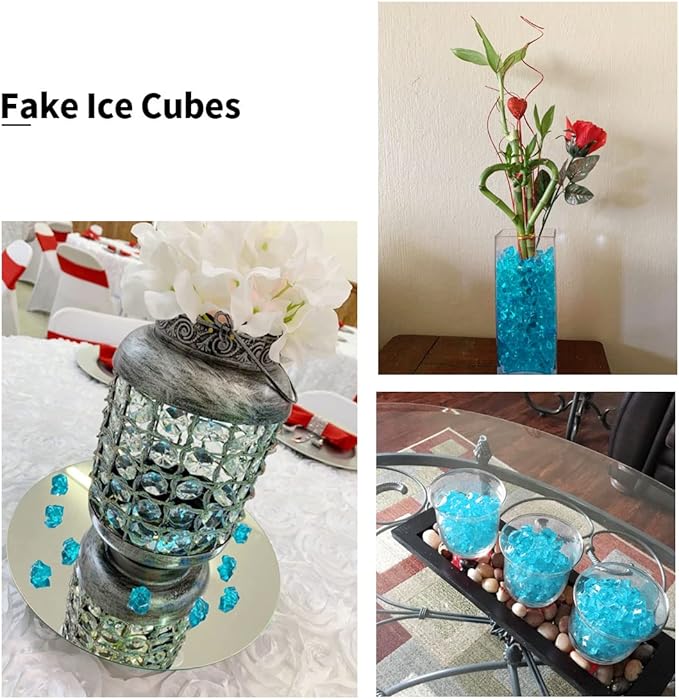300 Pcs Acrylic Ice Rocks Crystals Gems, Bulk Fake Crystals, Plastic Diamonds for Vase Filler Wedding Decoration Table Scatter Party Arts Crafts Display (Light Blue)