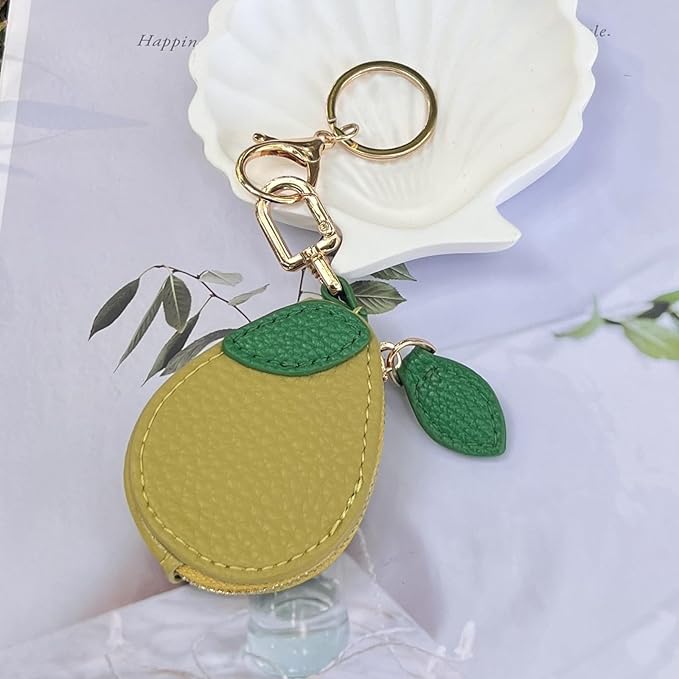 Avocado Coin Purse Leather Coin Purse Keychain, Cute Fruit Bag Charm with Zipper, Y2K Preppy Aesthetic Key Ring Accessory for Women Girls Handbag Backpack Decor