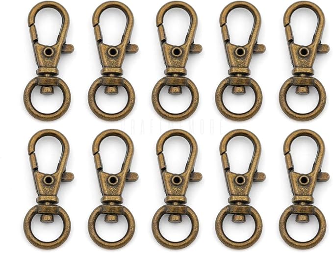 CRAFTMEMORE 50 pcs Swivel Clasps Lanyard Clips Snap Hook Metal Lobster Claw Clasp PLTN (Antique Brass)