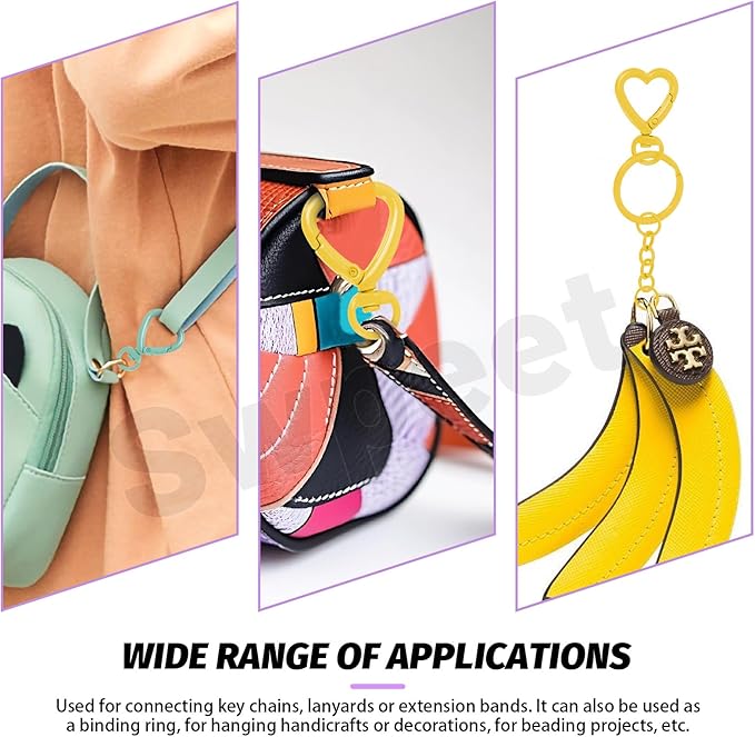 Swpeet Key Ring Carabiner 68Pcs 8Colors Heart-Shaped Swivel Lobster Claw Clasps with Key Rings, Open Jump Rings and Key Chains Assortment Kit, Metal Swivel Spring Clasps for DIY Craft Making