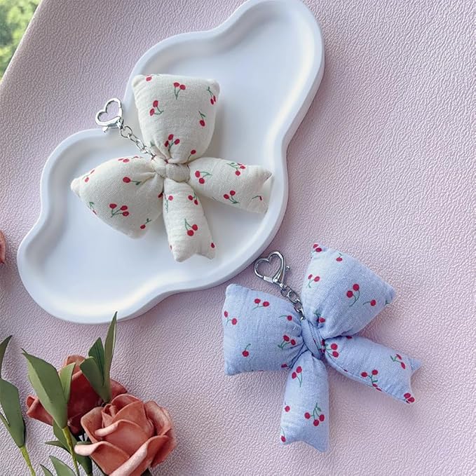 Pink Bow Keychain Bag Charms Y2K Bowknot Plaid Keychains Coquette Aesthetic Purse Handbag Backpacks Charms