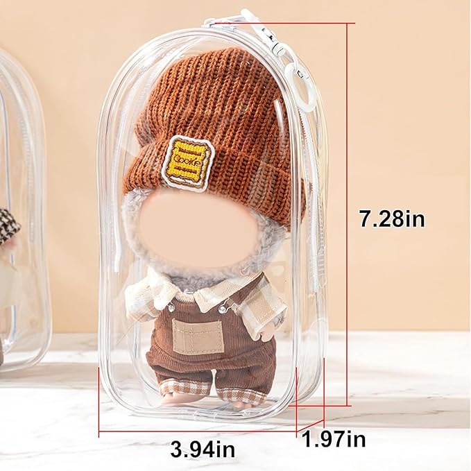 3Pcs Clear Display Case for 17/15cm Plush Doll -Portable Bag with Keychain, Waterand Dust-Resistant,Protective Cover for Collectible Toys,Jewelry,Cosmetics,Ornaments,Data Line (White+Black+Clear)