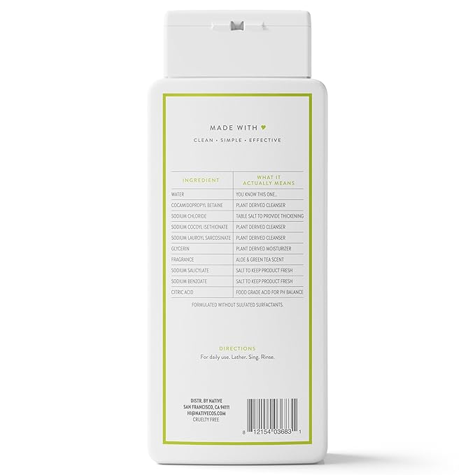 Native Body Wash Contains Naturally Derived Ingredients | For Women & Men, Sulfate, Paraben, & Dye Free Leaving Skin Soft and Hydrating |Aloe & Green Tea 18 oz