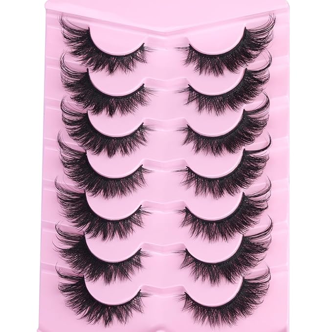 Fox Eye Lashes Wispy False Eyelashes 18mm Volume Faux Mink Lashes Soft Fake Lash Strips by Kiromiro, 7 Pairs