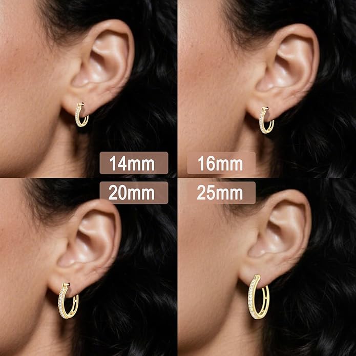 RYHIX 14K Gold Plated Hoop Earrings for Women Hypoallergenic Lightweight Small Hoop Earring for Womens with Round Cubic Zirconia Huggie Hoops Earring for Women 14/16/20/25mm