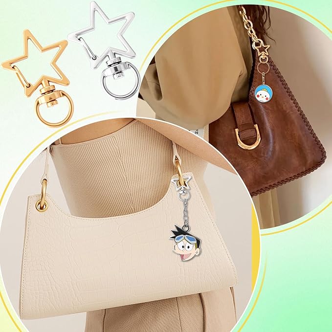 OIIKI 20pcs Star Heart Swivel Keychain Clasp, Zinc Alloy Spring Snap Hook Jewelry Clasps, Heavy Duty Lobster Keyring Clip Bag Accessories for Keychains DIY Crafts- Gold & Silver