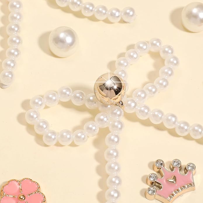 24Pcs Bling Pearl Bow Shoe Charms for Clog Sandals Women, Bear, Flower, Pearl Accessories, DIY Shoe Decoration Charms for Girls