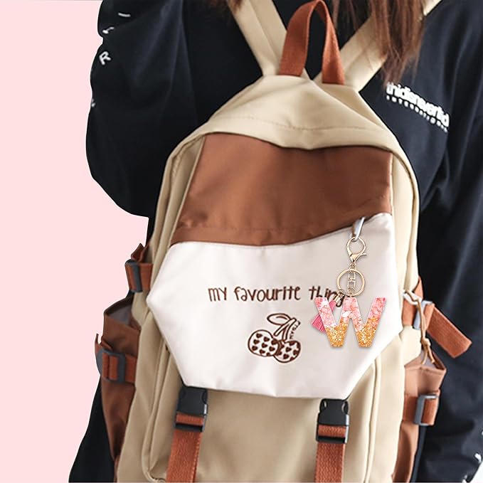 Suweibuke Cute Pink Key Chains for Women Girls, Initial Letter Keychains with Tassel, Charms for Key Purse Handbags Backpacks