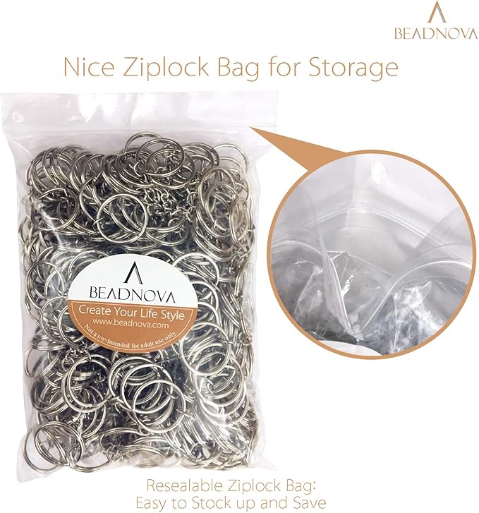 BEADNOVA Split Keychain Rings for Crafts Keychain Ring Silver Metal Key Chain Kit for DIY Key Chains Accessories Resin (25mm, 300pcs)