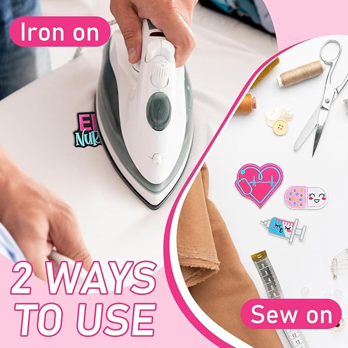 WILDREEDS 9 Pieces Nurse's Day Iron on Patches, Cartoon Anime Pill Heart Syringe Medical Nursing Embroidered Nurse Patch for Clothing, T-Shirt, Backpacks, Hats, Jeans, Jackets