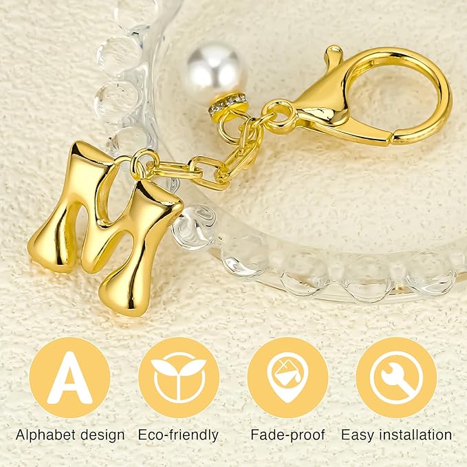 VICKHU Gold Plated Bubble Initial Letter Cute Keychain for Women Car Key Purse Decorative Keyring Handbag Charms Fashion