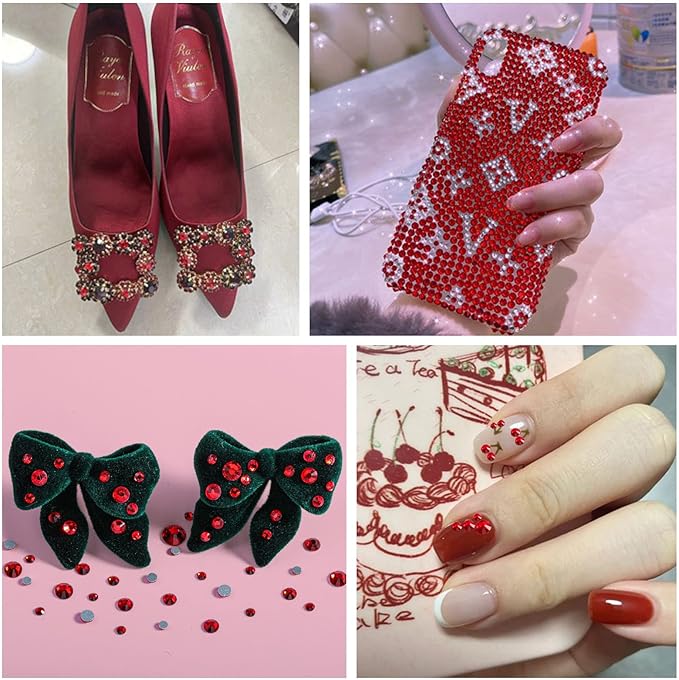 Beadsland Flatback Rhinestones Bulk, 14400pcs Red Rhinestones for Nails Crafts Clothes DIY Decoration, Siam, SS20, 4.6-4.8mm