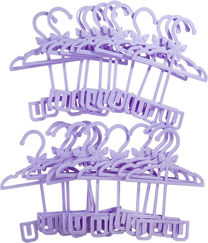 Purple Full-Outfit Hanger 24pk for American 18" Doll Clothes- Hold Your Tops & Bottoms Together Including Dresses, Pants, Shirts, Skirts, & Accessories- Perfect Girl Gift Set