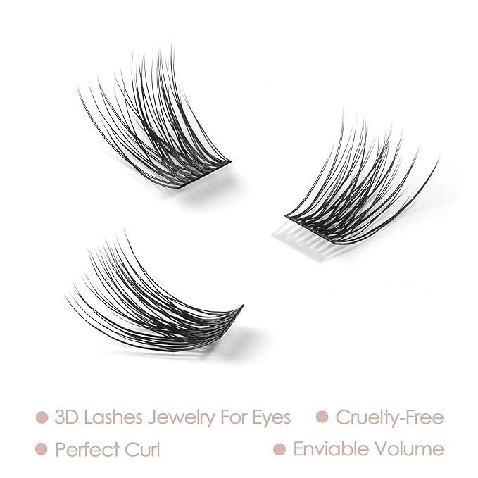 DIY Eyelash Extension, 3D Effect Glue Bonded Band Individual Lash 48 Clusters Volume Lashes Set, Home Eyelash Extension, C curl Lashes Pack 12MM-48 Clusters