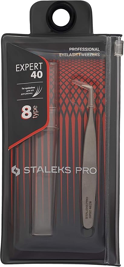Staleks Pro Professional Eyelash Tweezers EXPERT 40 Type 8 – Boot-Shaped Tip – Stainless Steel – For Volume Eyelash Extensions (85° Angle)