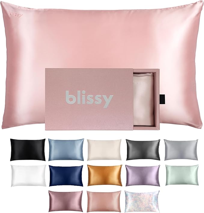 Blissy Silk Pillowcase - 100% Pure Mulberry Silk - 22 Momme 6A High-Grade Fibers - Silk Pillow Cover for Hair & Skin - Regular, Queen & King (Blush, King)