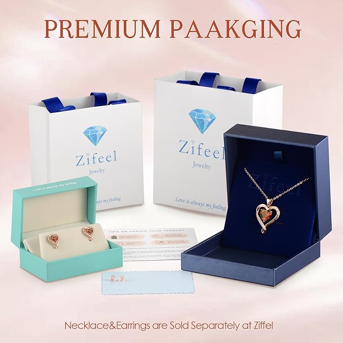 Zifeel Earrings for Women, S925 Sterling Silver Rose Gold Birthstone Heart Studs Earring for Girlfriend Wife, Anniversary Birthday Christmas Valentines Mothers Day Gifts Jewelry for Women Wife Her Mom