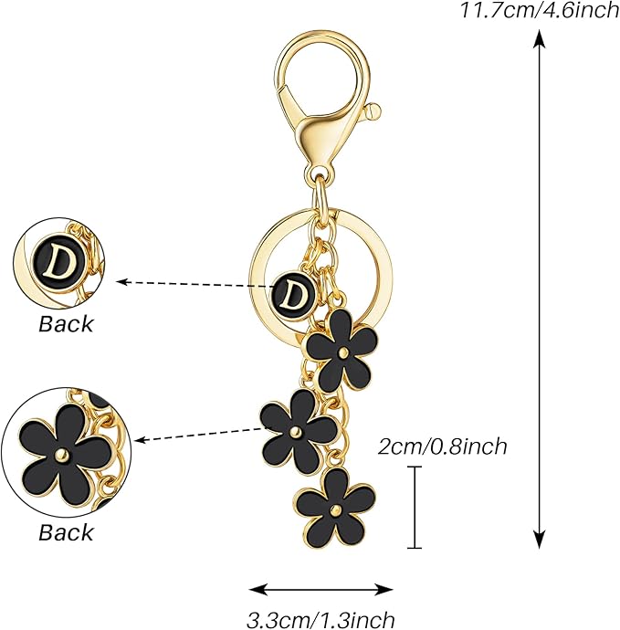SELOVO Initial Keychain White/Pink/Black Cute Keychain Girl Purse Charms for Handbag Cute Letter Flower Keyring for Backpack
