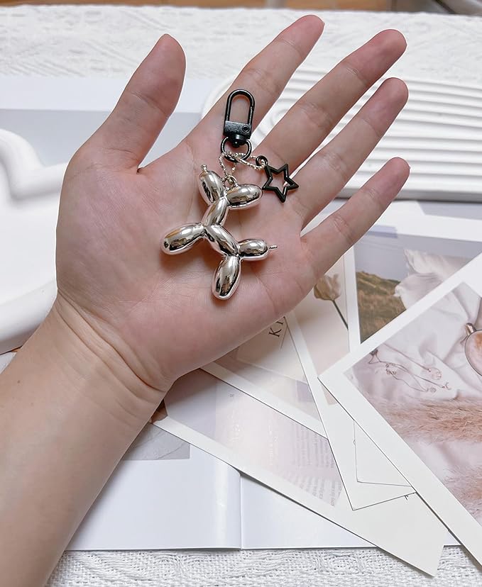 LAEKOU Star Balloon Dog Keychain for Women, Cute Y2K Key Chain Accessories, Aesthetic Charms for Bag Backpack