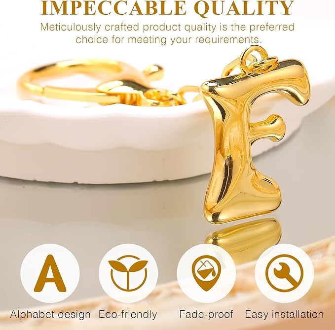 VICKHU Gold Plated Bubble Initial Letter Cute Keychain for Women Car Key Purse Decorative Keyring Handbag Charms Fashion
