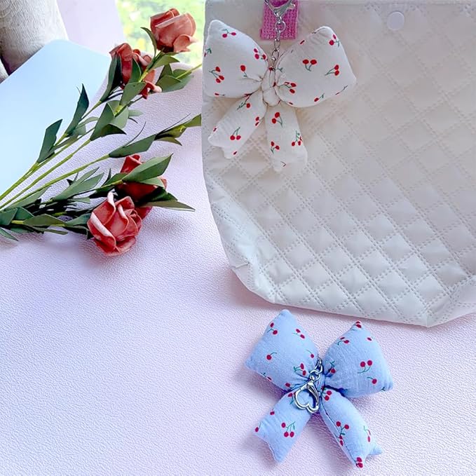 Pink Bow Keychain Bag Charms Y2K Bowknot Plaid Keychains Coquette Aesthetic Purse Handbag Backpacks Charms