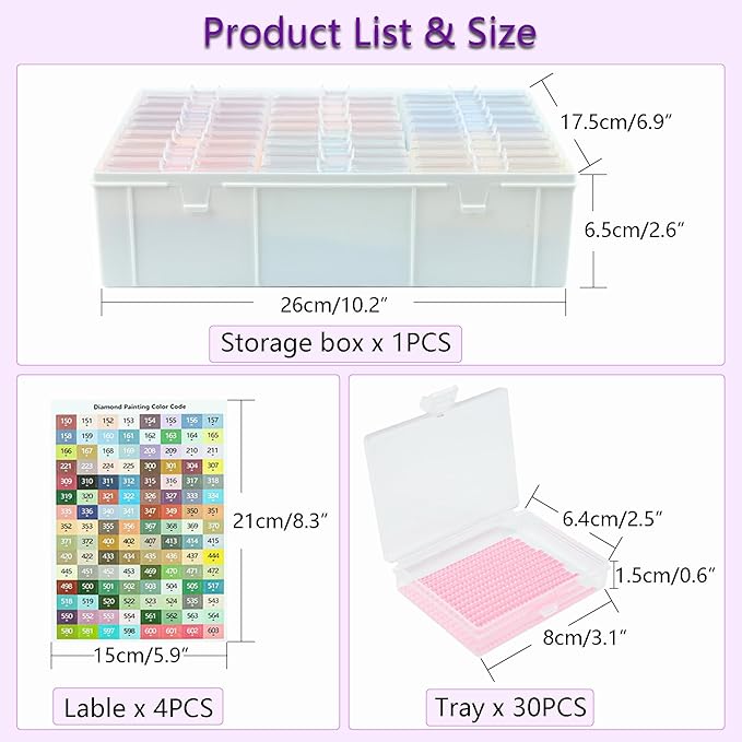 30 Pcs Diamond Art Storage Trays with Lids Diamond Painting Storage Box with Full-Color Labels Diamond Painting Accessories Diamond Art Beads Organizer Box for Adult Crafts