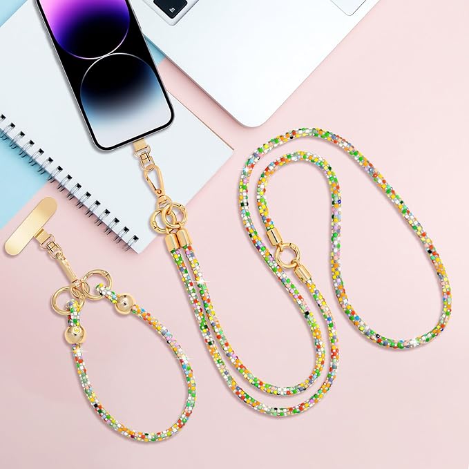 Crystal Phone Strap Crossbody and Wrist Lanyard, Anti Theft Layered & Wrist Strap Cell Phone Neck for Women