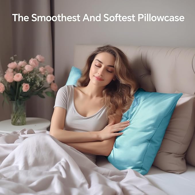 INFIIXSO Body Pillow Cover with Zipper, Luxury Mulberry Silk Body Pillow Case 20x54 Inches, Ultra Smooth and Soft Cooling Long Pillowcase, Gift for Women, Men(Ocean Mist)