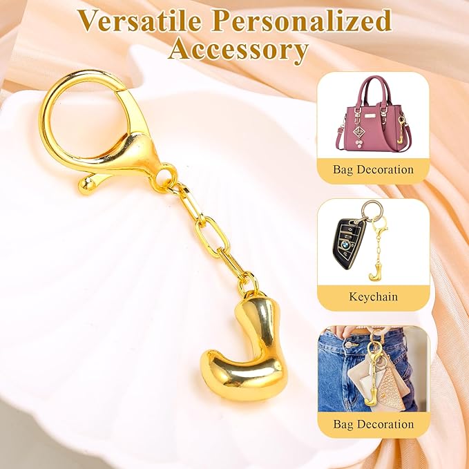 VICKHU Gold Plated Bubble Initial Letter Cute Keychain for Women Car Key Purse Decorative Keyring Handbag Charms Fashion
