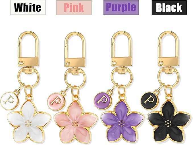 XGALBLA Cute Flower Initial Letter Keychain for Women, Flower Charms, Bag & Purse Charms for Handbags & Backpacks Accessories