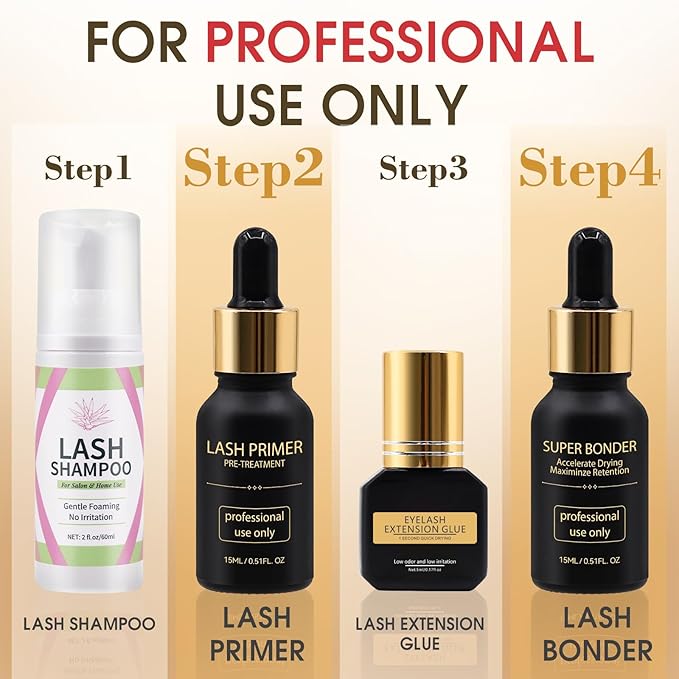 Miuffue Lash Bonder and Primer Kit for Eyelash Extensions, Glue Accelerator Lash Sealant, Eyelash Extension Primer Protein Oil Remover, Adhesive Makeup Tools for Professional Use (15ml+15ml)