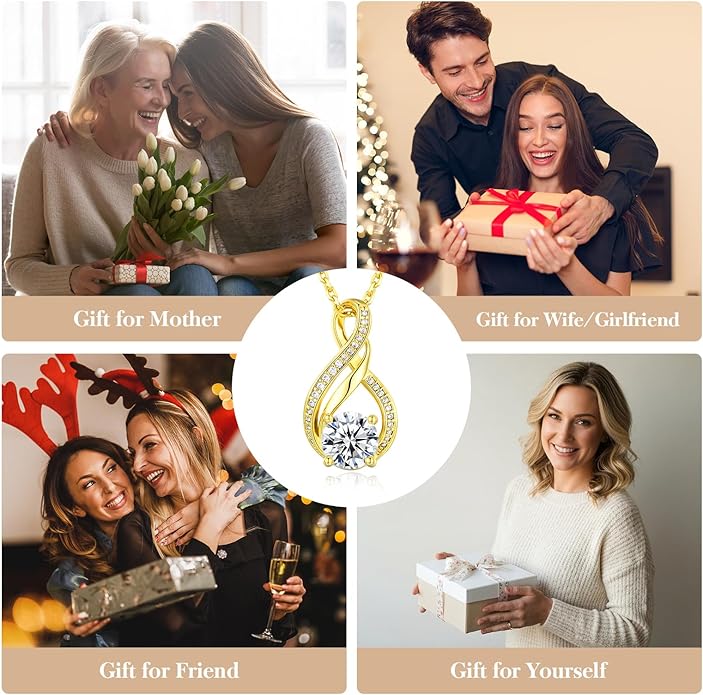 KRZ Moissanite Necklace Gifts for Her, Anniversary Birthday Christmas Valentines Mothers Day Present Ideas for Mom Wife Girlfriend, Jewelry for Women