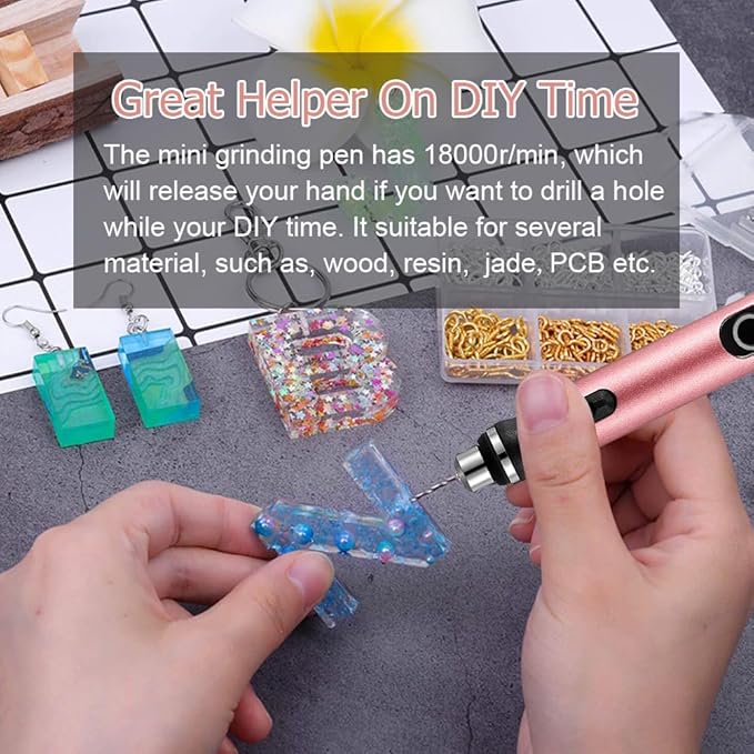 3-Speed Cordless Mini Drill Pen With 8 Small Drill Bits,Rechargeable Electric Hand Drill Pin Vise,Resin Drill Set For Jewelry Making,Resin,Plastic,Wood,Keychains DIY (PINK)