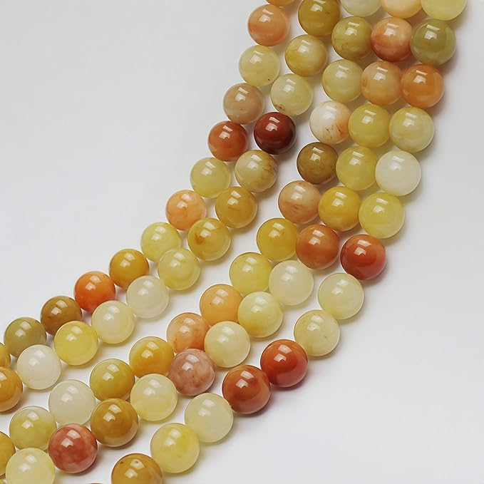 MJDCB Natural Stone Beads 4mm 85pcs Round Mixed Color Yellow Jade Loose Gemstone Bead Charms for Jewelry Making Bracelet Necklace Earring Pendant
