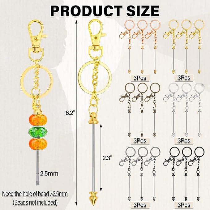 18Pcs Beadable Keychain Bar Bulk, Colorful Plating Alloy Beaded Keychain, Blank Keychain Making Supplies DIY