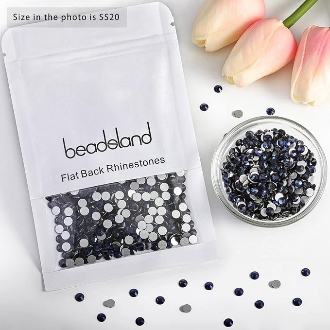 Beadsland 288pcs Flat Back Crystal Rhinestones Round Gems for Nail Art and Craft Glue Fix, Montana, SS34, 7.1-7.3mm