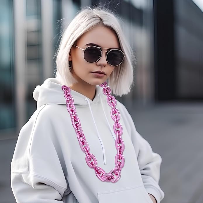 Remuuly Plastic Chain Necklace Chunky Big Fake Necklace Hip Hop Rapper Giant Turnover Chain Costume for Halloween