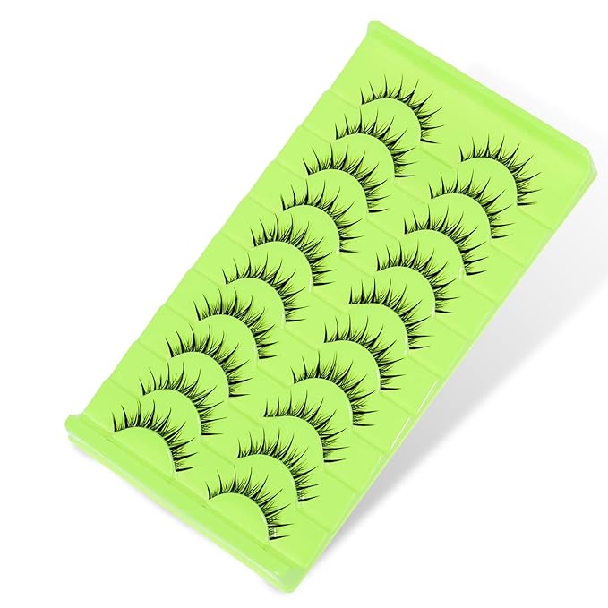 outopen 10 Pairs Manga Lashes with Clear Band Japanese Anime Cosplay Eyelashes Asian False Eyelashes Natural Look Like Individual Clusters(Anime Lashes 9-12MM)