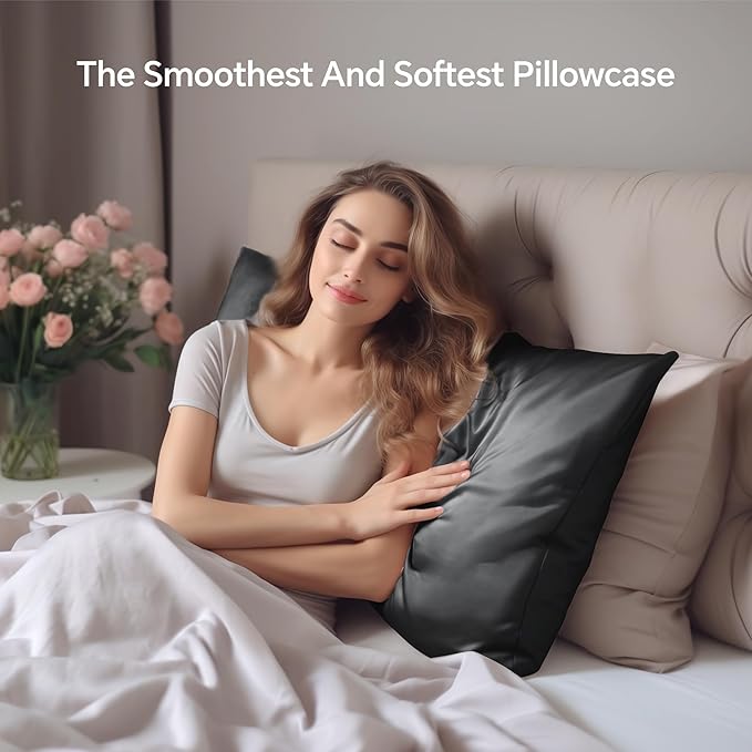 INFIIXSO Mulberry Silk Pillowcase for Hair and Skin, Silk Pillow Cases Queen Size Set of 2 with Hidden Zipper 20x30 Inches, Ultra Smooth and Soft Cooling Pillow Cases for Hot Sleepers(Black, 2 Pack)