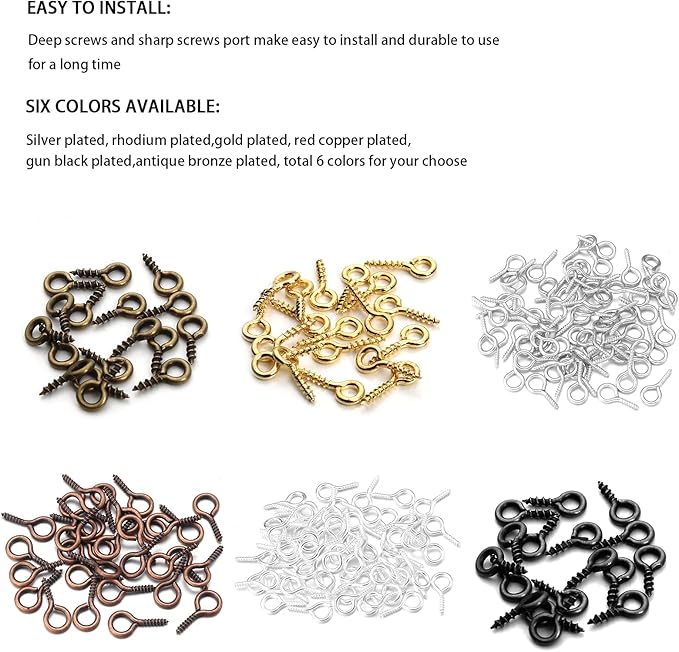 0.55inch/7X14mm Screw Eye Pins for Jewelry Making Eyepins Hook Eyelets Screw Threaded Gold Tone Clasps Hooks for DIY Jewelry Making 200 pcs/lot