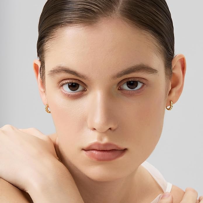 FRUMOS 925 Sterling Silver Huggie Earrings for Women 18K Gold Plated Hoop Earrings for Women Hypoallergenic Small Cubic Zirconia Huggie Earring