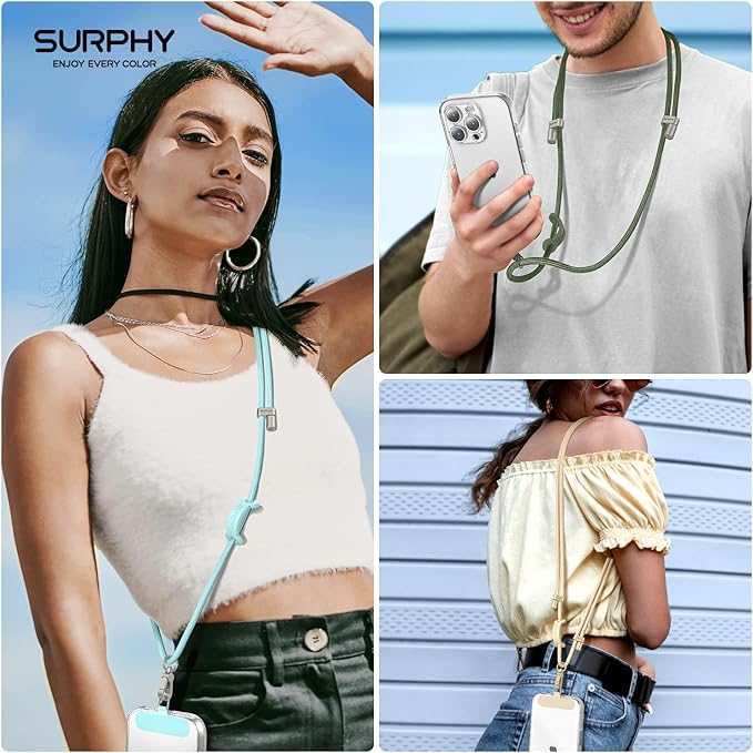 SURPHY Phone Lanyard, Adjustable Phone Strap Crossbody with 2 Pack Cell Phone Tether Tab, Premium Metal Buckles, Skin-Friendly, Universal Cell Phone Lanyard Crossbody for Women and Men, Limpet Shell