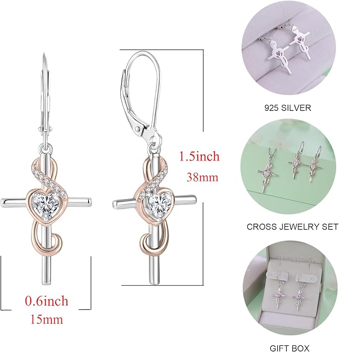 Starchenie Women's Note Cross Earrings Sterling Silver Treble Clef Leverback Earring Music Note Jewelry for Music Lover