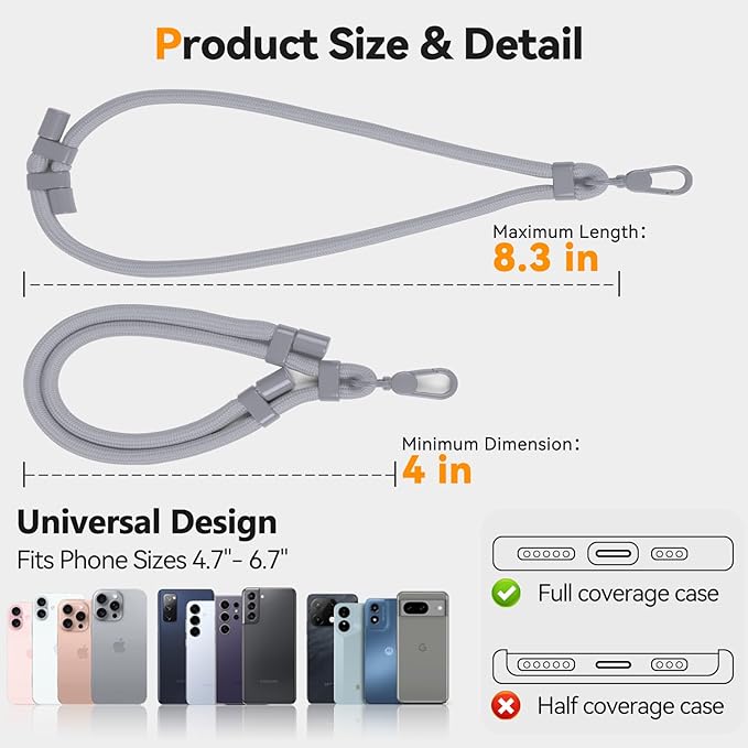 Phone Wrist Strap with 2 Phone Tether Tab, 2 Pack Adjustable Anti-Theft Cell Phone Lanyard for Travel & Outdoors