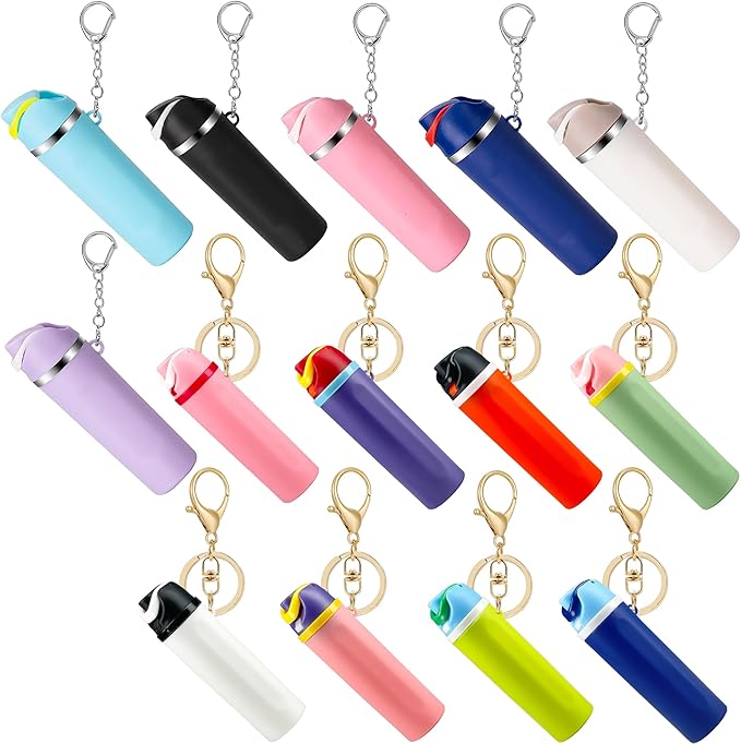Mini Trendy Bottle Keychain Accessories Compatible with Owala Water Cute Tumbler Cup Chapstick Lip Balm Holder Charms